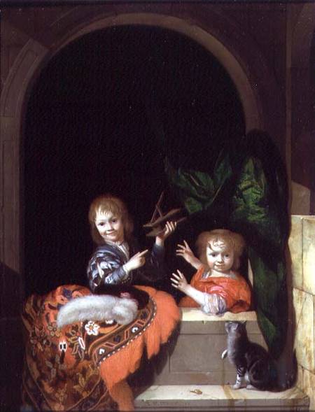 Two Children with a Mousetrap a Adriaan van der Werff