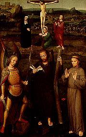 The hll. Andreas and Franz of Assisi as well as the archangels' Michael in front of the crucified Sa a Adriaen Isenbrant