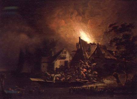 Villagers Struggling to put out a Cottage Fire a Adriaen Lievensz van der Poel