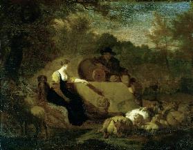 Shepherd and Shepherdess with their Flock at a Well