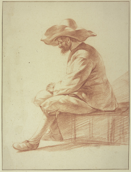 Sitzender Mann mit großem Hut nach links a Adriaen van de Velde