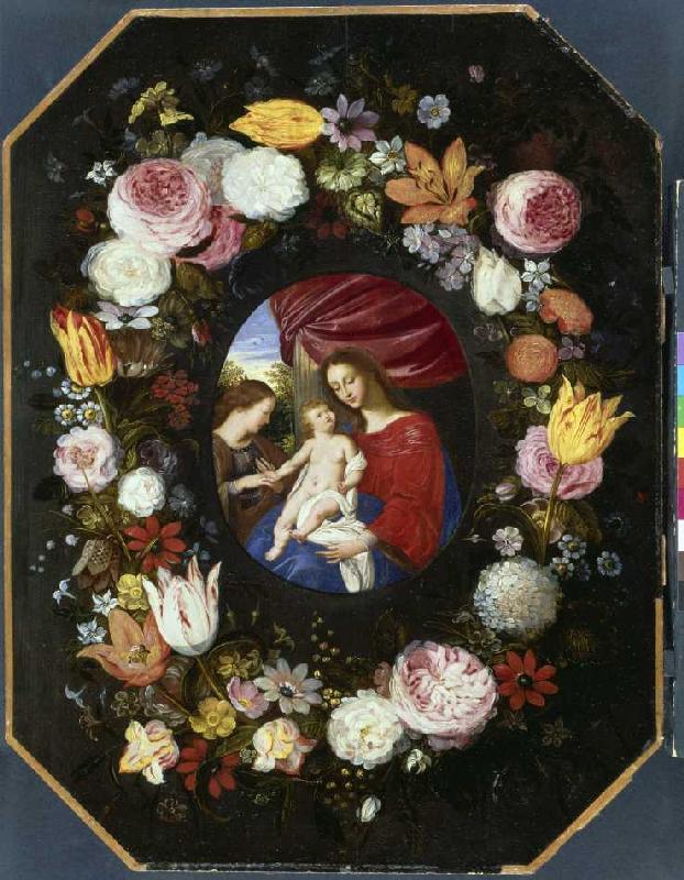 Madonna in the floral wreath. (the flowers of Jan Brueghel of this year) a Adriaen van Stalbemt