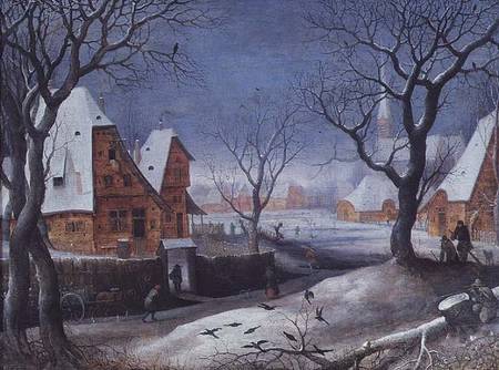 Winter Landscape with Fowlers a Adriaen van Stalbemt