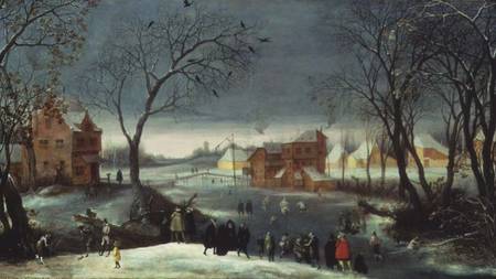 Winter Landscape with Skaters (panel) a Adriaen van Stalbemt