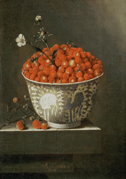 Still Life with Wild Strawberries in a Chinese Bowl a Adrian Coorte