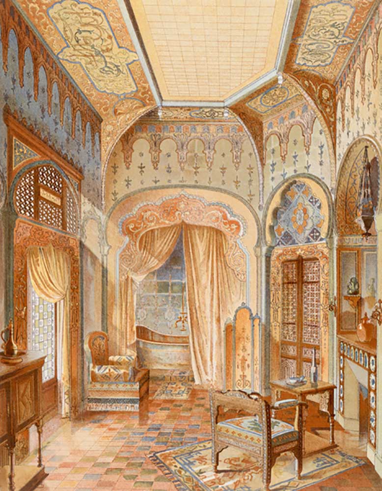 A Moorish style bathroom interior, illustration from La Decoration Interieure published c.1893-94 a Adrien Simoneton