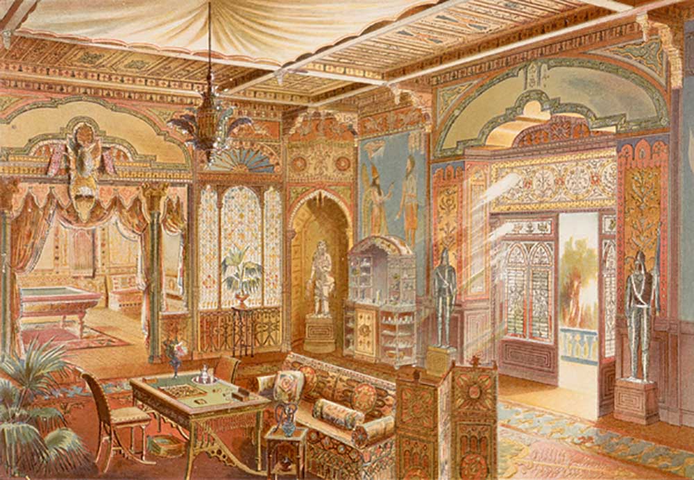 Games room in Assyrian style, illustration from La Decoration Interieure published c.1893-94 a Adrien Simoneton