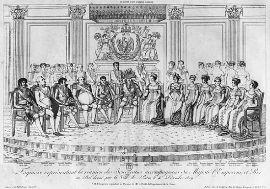 Sketch depicting Napoleon I and the sovereigns at the ball given the city of Paris on 4th December 1 a Adrien Pierre Francois Godefroy