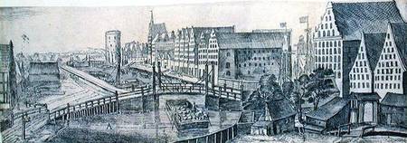 Granaries in Gdansk on the Maltawa River, illustration 9 from the album, 'Praecipuorum Locorum et Ae a Aegidius Dickmann