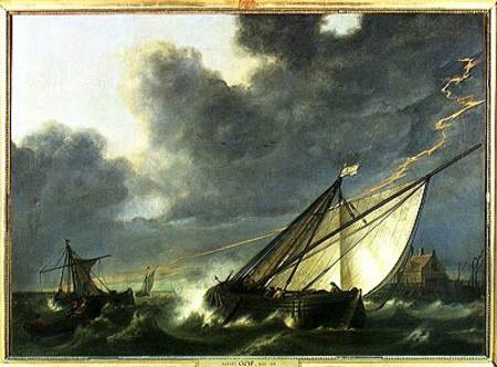 Boats in the Estuary of Holland Diep in a Storm a Aelbert Cuyp