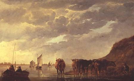 A herdsman with five cows by a river a Aelbert Cuyp
