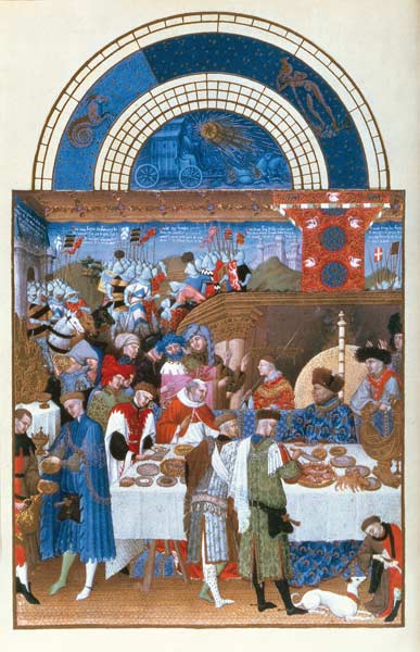Fascimile of January: banquet scene the Limbourg brothers, from the ''Tres Riches Heures du Duc de B a (after) French School