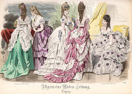 Ballgowns, fashion plate from the ''Allgemeine Moden-Zeitung'', Leipzig a (after) French School