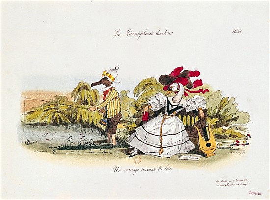 Marriage the Book, caricatura della serie ''Les Metamorphoses du Jour''; inciso da G. Langlume (1 a (after) Grandville (Jean Ignace Isidore Gerard)