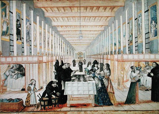 The Infirmary of the Sisters of Charity during a visit of Anne of Austria (1601-66) c.1640 (see also a (after) Abraham Bosse