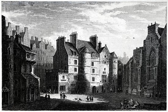 Old Tolbooth, Edinburgh; engraved by Edward Finden a (after) Alexander Nasmyth