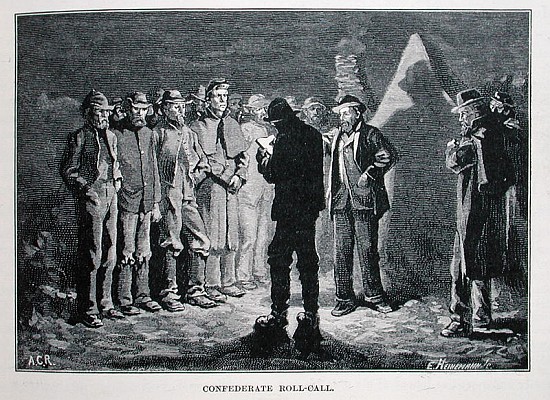 Confederate Roll-call; engraved by Ernst Heinemann (1848-1912), illustration from ''Battles and Lead a (after) Allen Carter Redwood