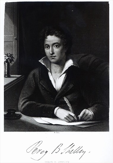 Percy Bysshe Shelley; engraved by William Holl a (after) Amelia Curran