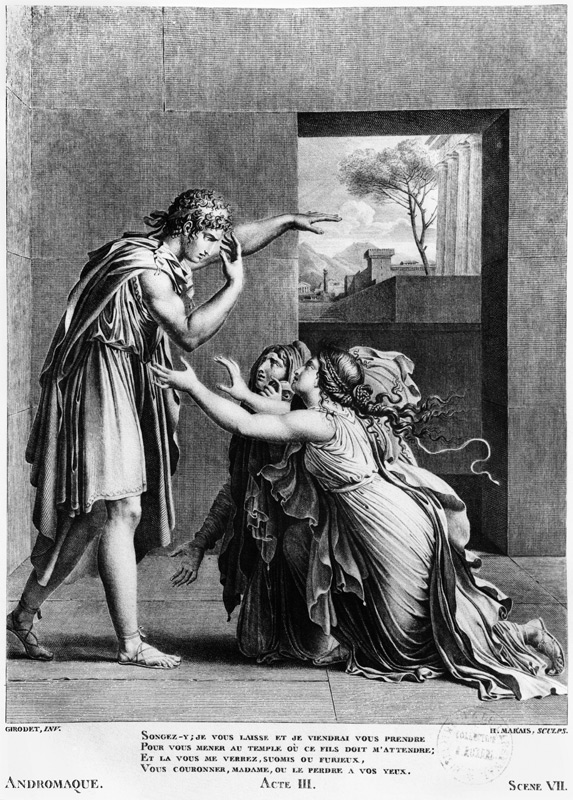Andromache at the feet of Pyrrhus, illustration from Act III Scene 7 of ''Andromaque'' Jean Racine ( a (after) Anne Louis Girodet de Roucy-Trioson