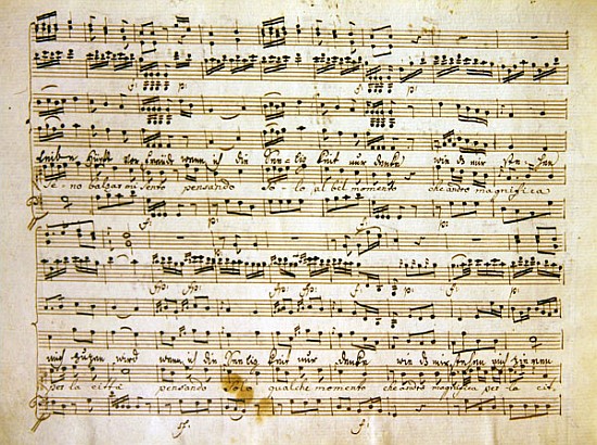 Late c18th copy of a manuscript page from the score of ''La scuola de'' gelosi'' a (after) Antonio Salieri