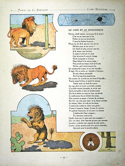The lion and the gnat, illustration from ''Fables'' Jean de la Fontaine, 1906 edition a (after) Benjamin Rabier