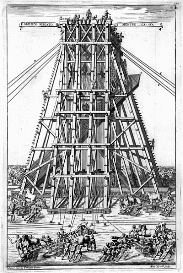 Erecting the Ancient Egyptian Obelisk in St. Peter''s Square, Rome; engraved by Alessandro Specchi a (after) Carlo Fontana