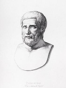Portrait of Pythagoras (c.580-500 BC) ; engraved by B.Barloccini, 1849