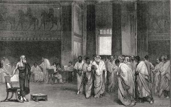 Appius Claudius persuading the Senate to reject Pyrrhus'' offer of Peace, from ''Leisure Hour'' a (after) Cesare Maccari