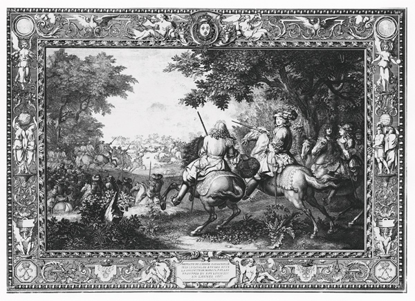 Tenture ''Histoire du Roi'', Defeat of Count de Marsin; engraved by Sebastien Le Clerc (1673-1714) 1 a (after) Charles Le Brun