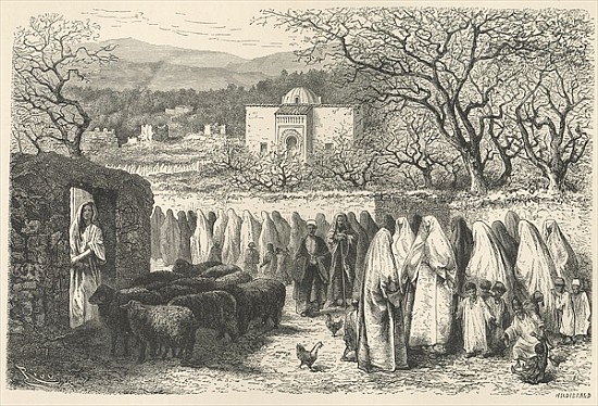 Marabout and Procession: Tlemcen; engraved by Henri Theophile Hildibrand (1824-97) a (after) Edouard Riou