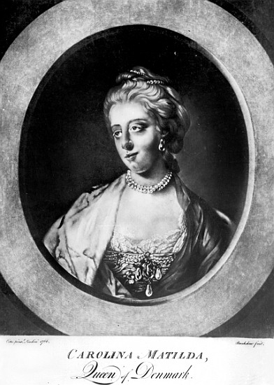 Caroline Matilda, Queen of Denmark and Norway; engraved by Brookshaw (b/w photo)  a (after) Francis Cotes