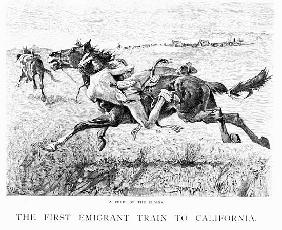 A Peril of the Plains, the First Emigrant Train to California; engraved by F.H.W.