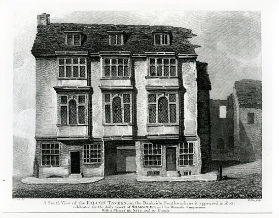 A South View of the Falcon Tavern, on the Bankside, Southwark; engraved by William Wise a (after) Frederick Nash