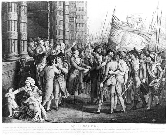 Deputies of the National Convention leaving the Assembly at the Tuileries, 31st May 1793; engraved b a (after) Fulchran Jean Harriet