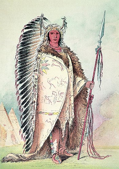 Sioux chief, ''The Black Rock'' (hand-coloured litho) a (after) George Catlin