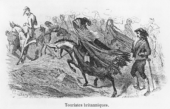 British tourists, illustration from ''Voyage aux Pyrenees'' Hippolyte Taine (1828-93) ; engraved by  a (after) Gustave Dore
