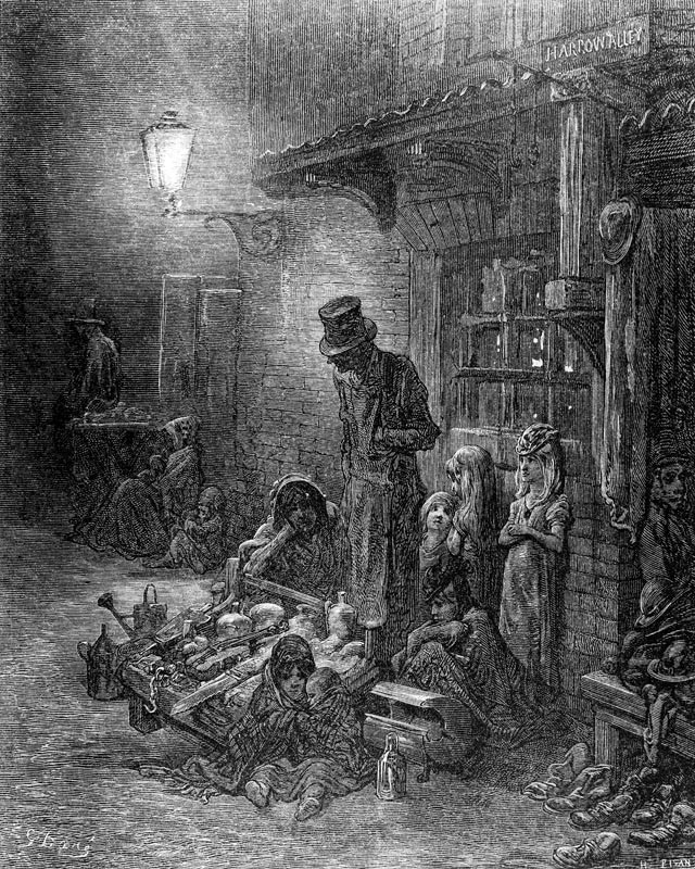 Off Billingsgate, view of Harrow Alley, from ''London, a Pilgrimage'', written by William Blanchard  a (after) Gustave Dore