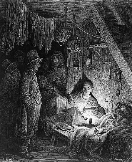 Opium Smoking - The Lascar''s Room, scene from ''The Mystery of Edwin Drood'' Charles Dickens, illus a (after) Gustave Dore