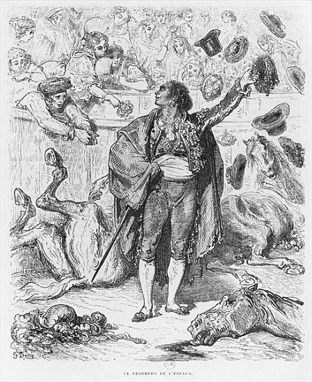 Triumph of a matador; engraved bx Boetzel a (after) Gustave Dore