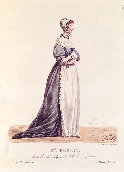 Madame Debrie in the role of Agnes in ''L''Ecole des Femmes'' in 1680, from ''Costumes de Theatre de a (after) Hippolyte Lecomte