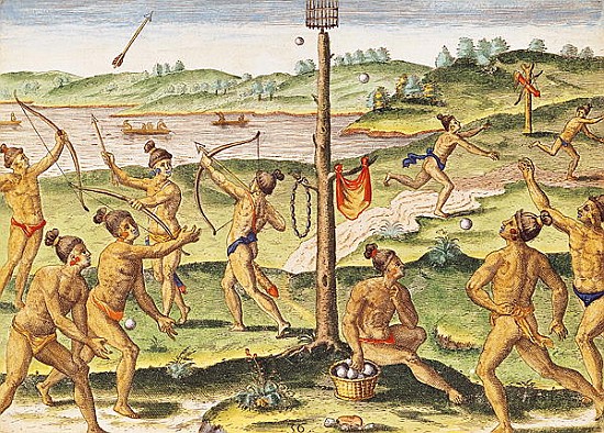 Indians Training for War, from ''Brevis Narratio...''; engraved by Theodore de Bry (1528-98) 1591 a (after) Jacques (de Morgues) Le Moyne