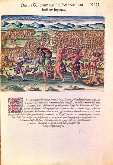 The French Help the Indians in Battle, from ''Brevis Narratio..''; engraved by Theodore de Bry (1528 a (after) Jacques (de Morgues) Le Moyne