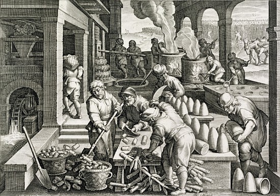 A Sugar Mill and the Production of Sugar Loaves, plate 14 from ''Nova Reperta'' (New Discoveries) ;  a (after) Jan van der (Giovanni Stradano) Straet