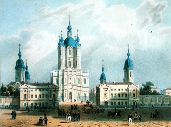 The Smolny Cloister in St. Petersburg, printed Edouard Jean-Marie Hostein (1804-89), published by Le a (after) Jean-Baptiste Bayot