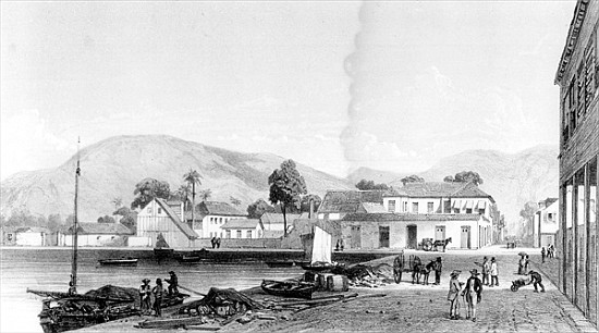 Custom House and St. Vincent''s Wharf, Trinidad; engraved by Eugene Ciceri, c.1850 a (after) Jean-Michel Cazabon