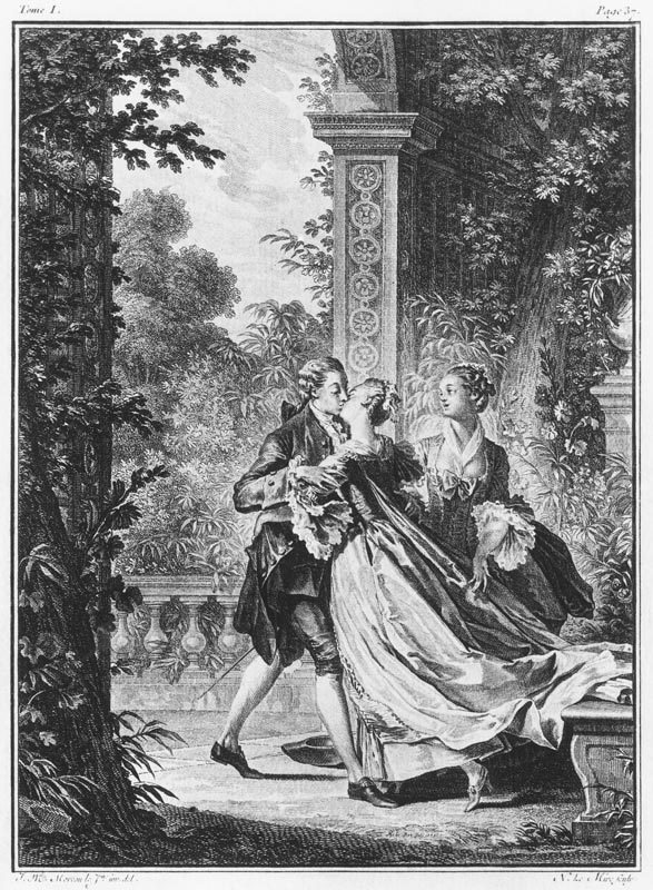 The first kiss of love, volume I, page 37, illustration from ''La Nouvelle Heloise'' Jean-Jacques Ro a (after) Jean Michel the Younger Moreau