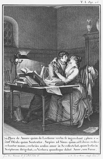 Heloise and Abelard in their study, illustration from ''Lettres d''Heloise et d''Abelard'', volume I a (after) Jean Michel the Younger Moreau