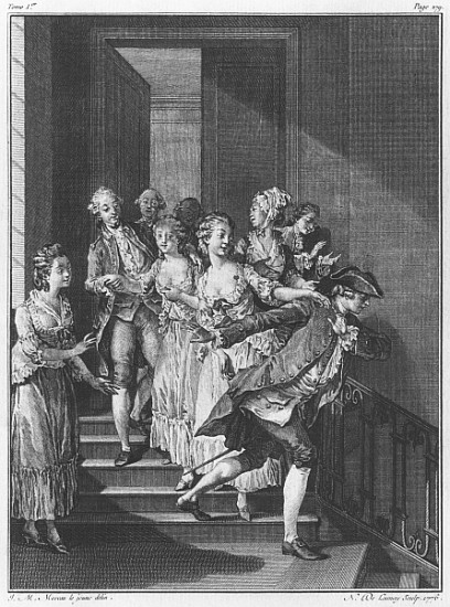 Saint-Preux escaping, volume I, page 279, illustration from ''La Nouvelle Heloise'' Jean-Jacques Rou a (after) Jean Michel the Younger Moreau