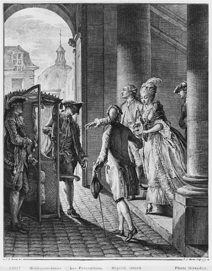 The Precautions; engraved by Pietro Antonio Martini (1739-97) a (after) Jean Michel the Younger Moreau
