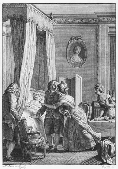 The visit of the doctor from Boson, illustration from ''La Nouvelle Heloise'' Jean-Jacques Rousseau  a (after) Jean Michel the Younger Moreau